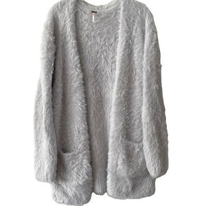 Free People Grey Faux Fur Soft Cardigan Womens